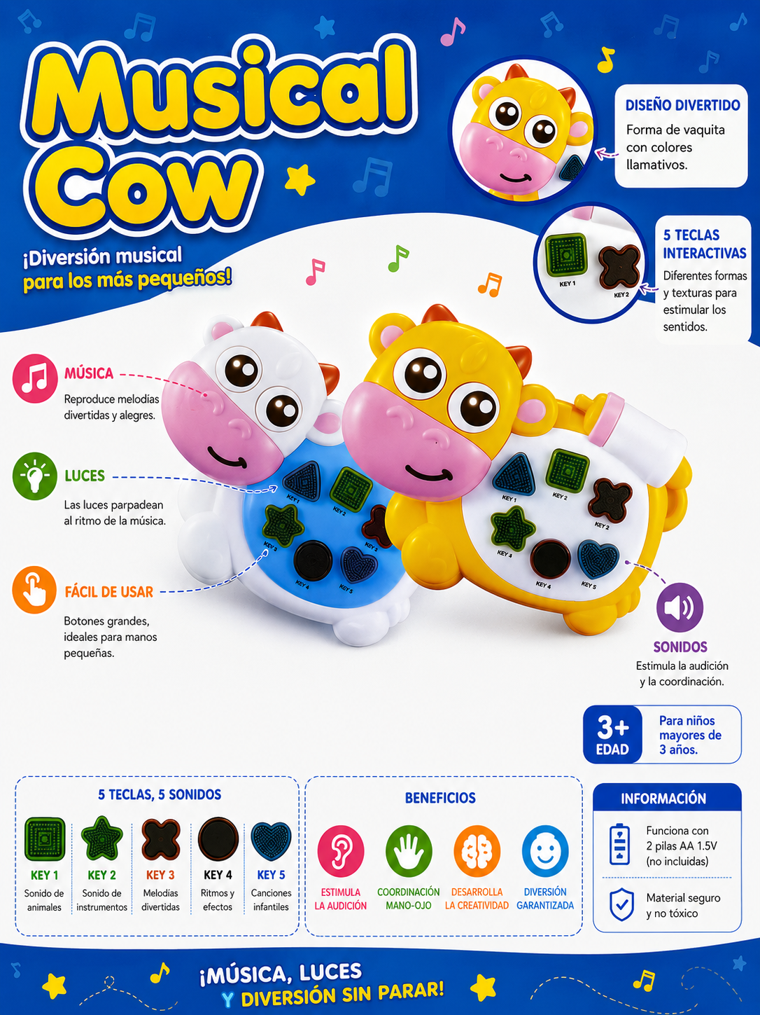 🐮🎵 Vaca Musical Interactiva con Luces y Sonidos - Imagen 2