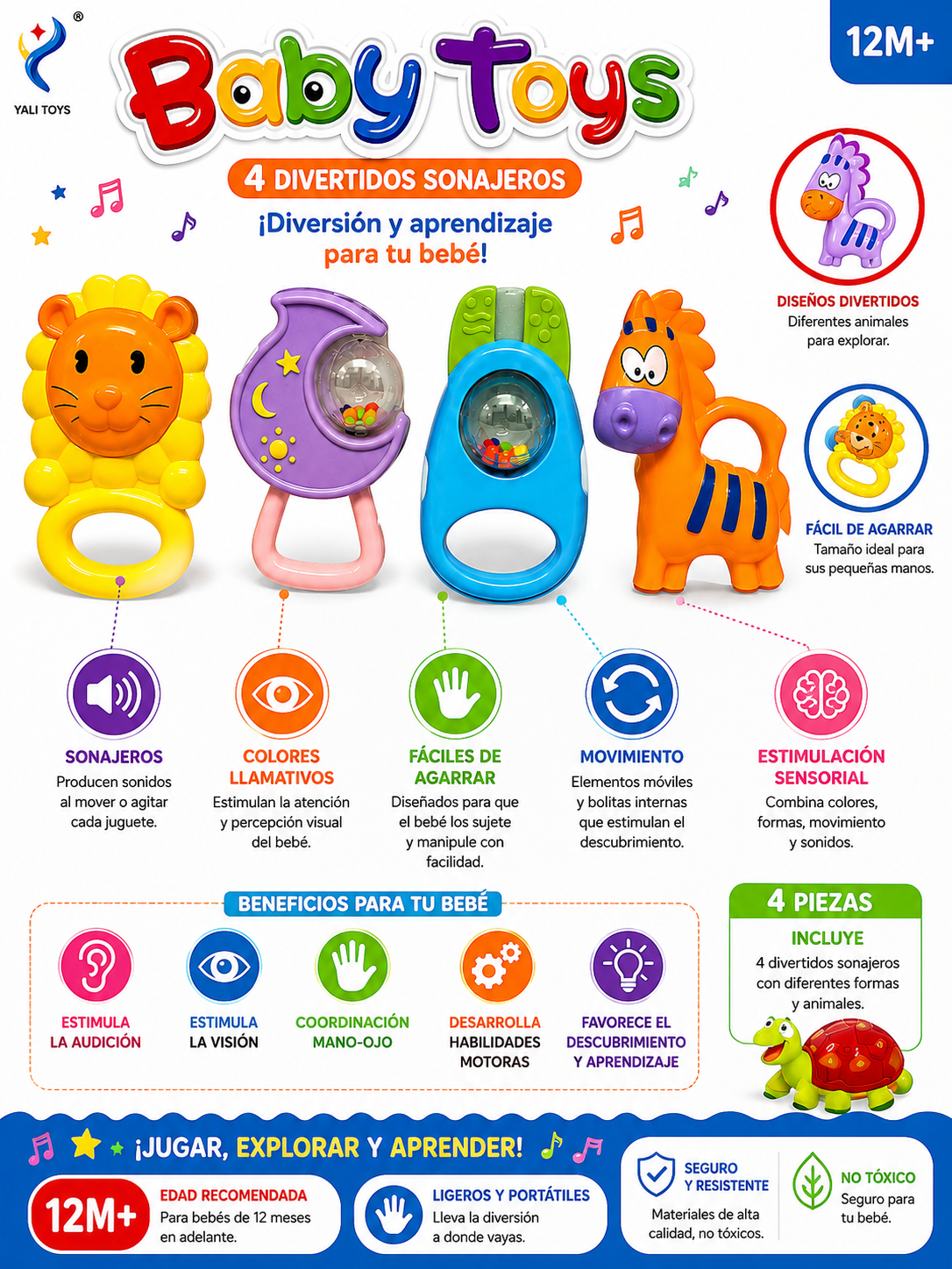 🧸🦁 Set de Juguetes para Bebé – Sonajeros y Juguetes Sensoriales - Imagen 2
