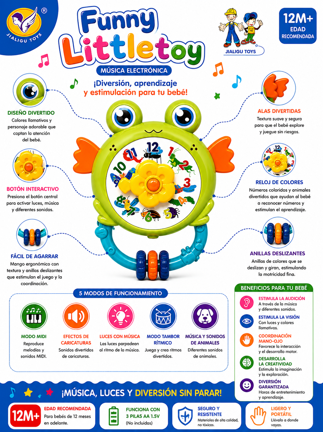 🐸 Reloj Infantil Electrónico Musical Interactivo - Imagen 2